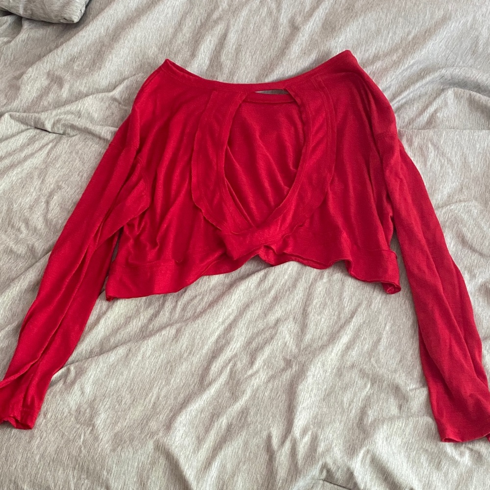 Red Long Sleeve Open Back Crop